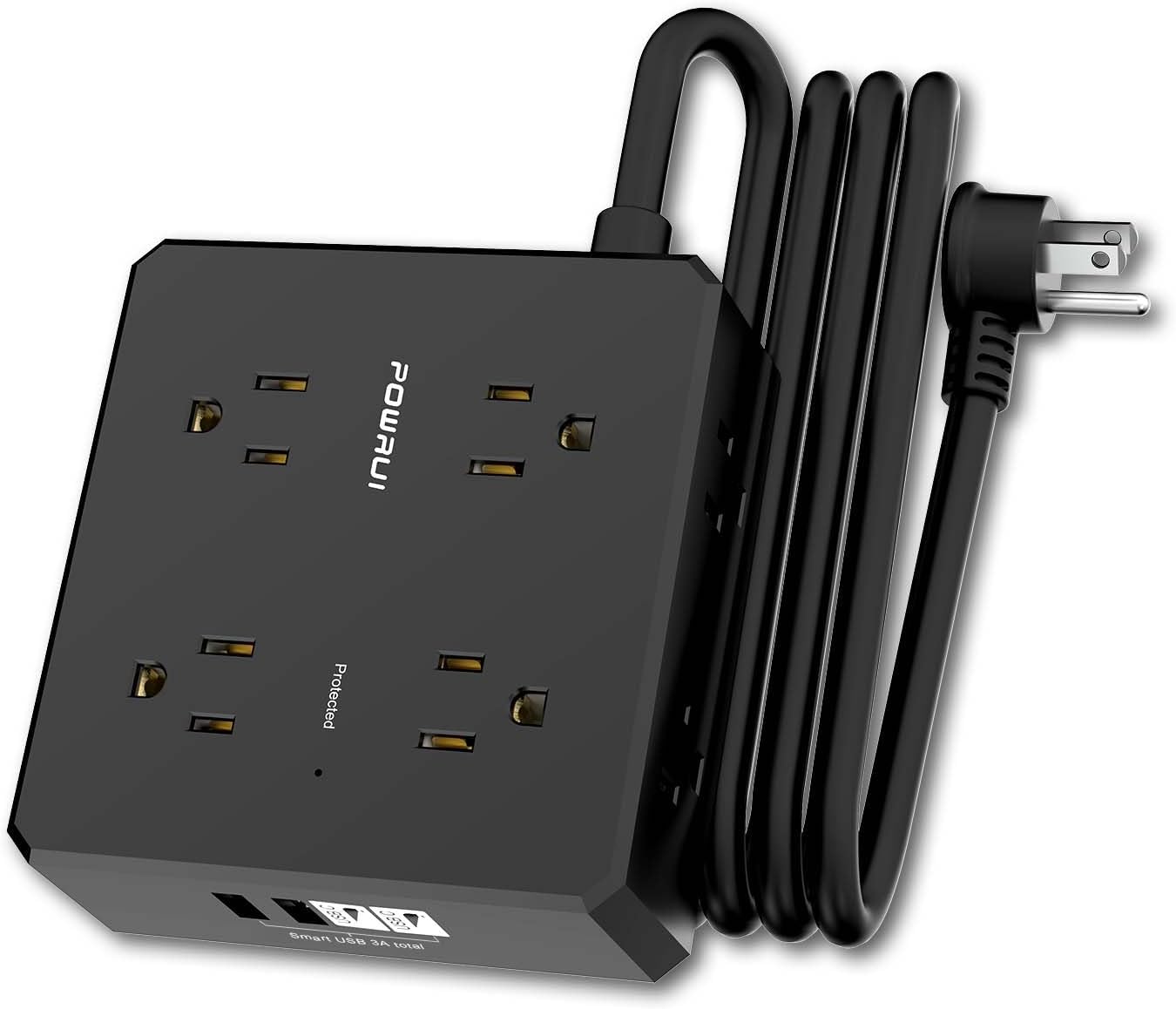 Flat-plug surge protector (8 outlets, USB)