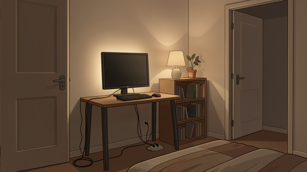 Illustration of the Small bedroom gaming desk setup